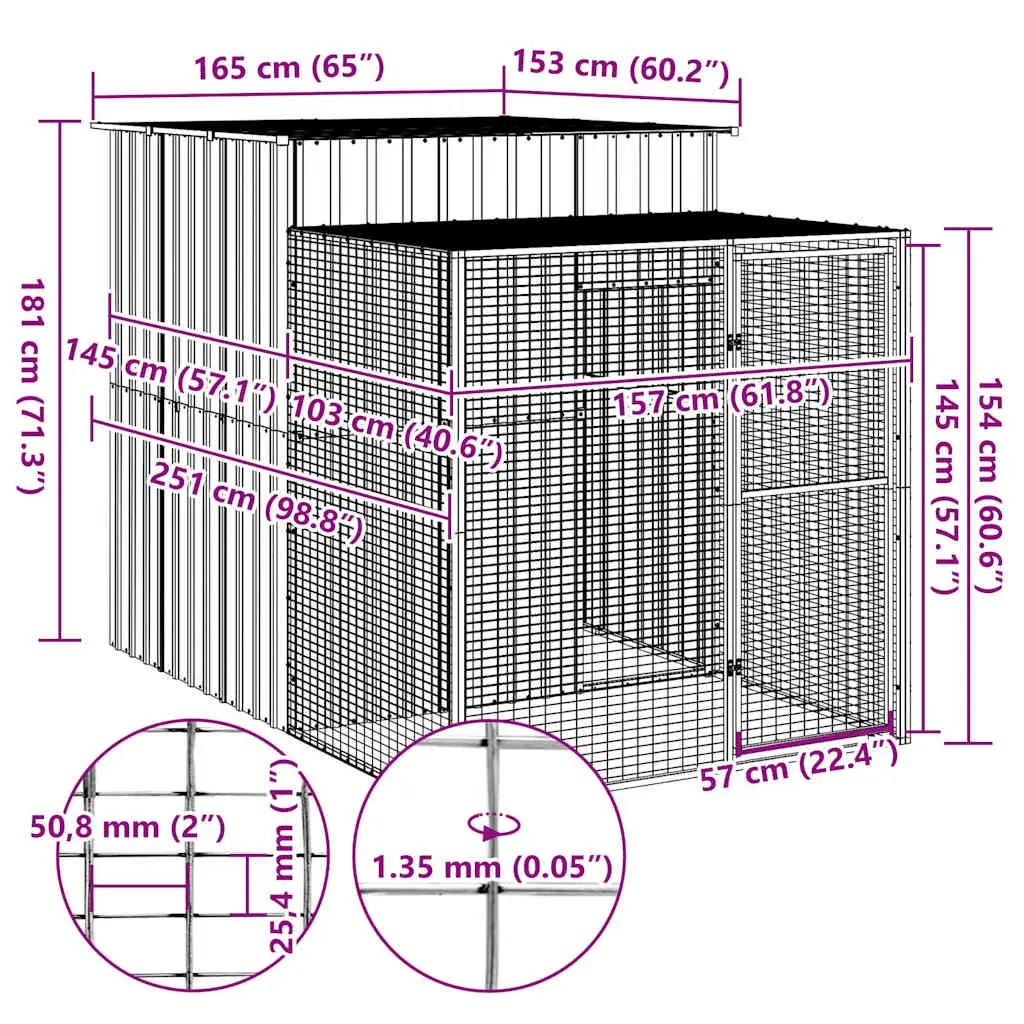Chicken Cage with Run Galvanised Steel Anthracite Large