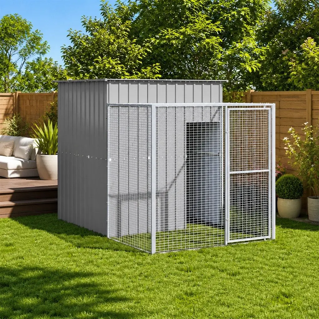 Chicken Cage with Run Galvanised Steel Light Grey 165x251x181cm