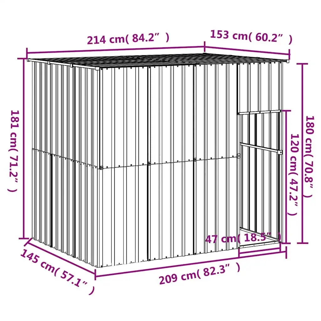 Dog House with Roof Anthracite Galvanised Steel Outdoor Pet Kennel Shelter