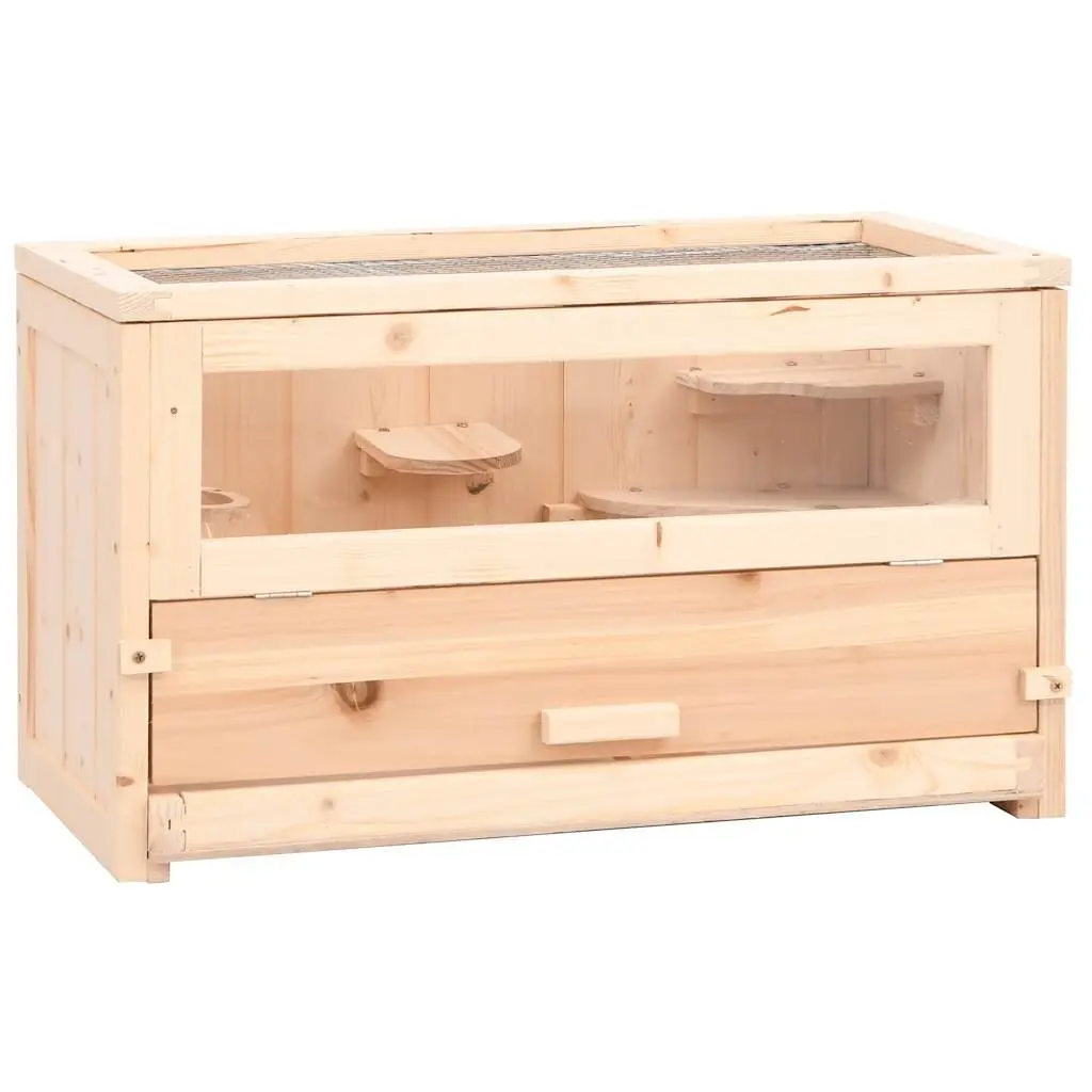 Hamster Cage Solid Fir Wood 60x30x35 cm Small Animal House with Accessories