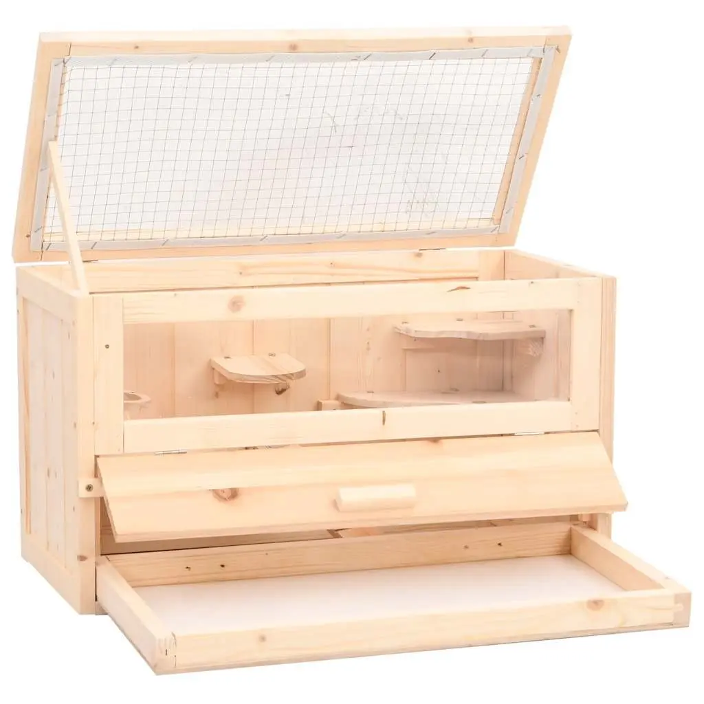 Hamster Cage Solid Fir Wood 60x30x35 cm Small Animal House with Accessories