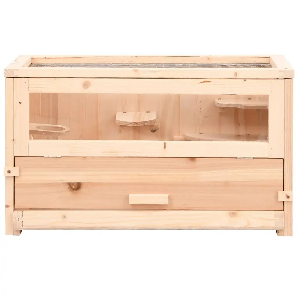 Hamster Cage Solid Fir Wood 60x30x35 cm Small Animal House with Accessories
