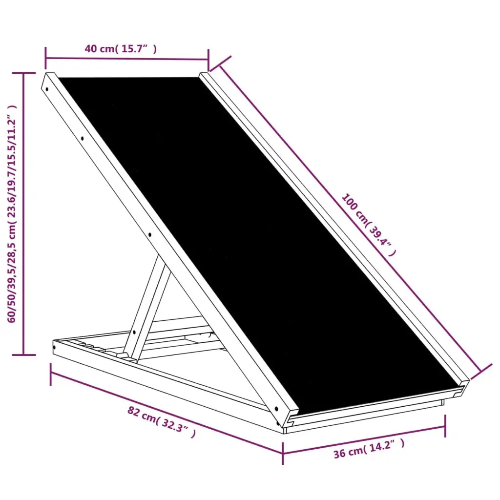 Dog Ramp Foldable Adjustable Height 100x40cm Grey Portable Access Ramp