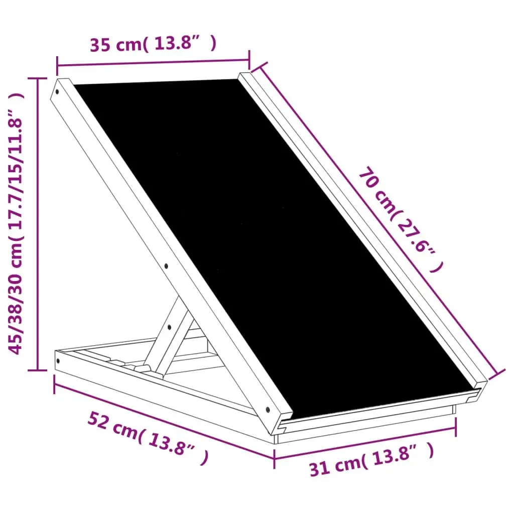Pet Ramp Foldable Adjustable Height Portable Solid Wood Fir Grey