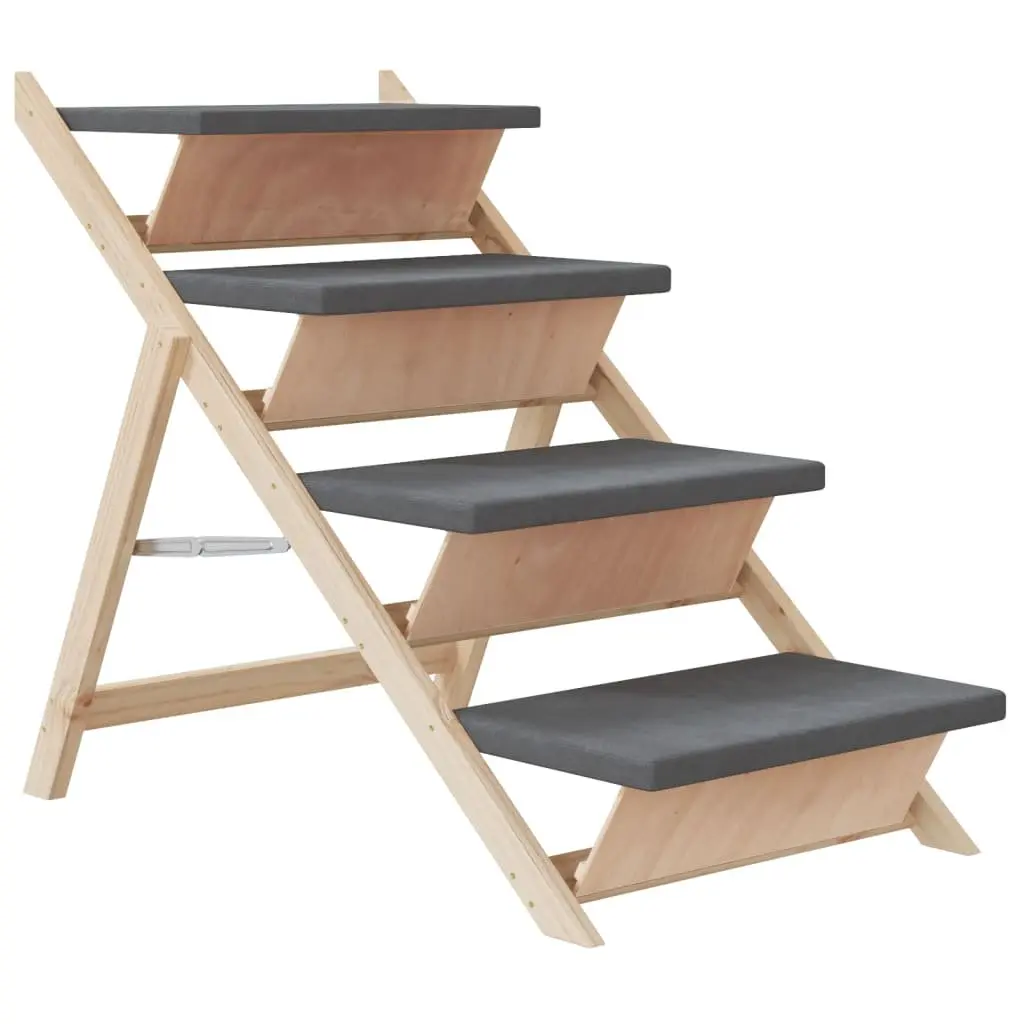 Dog Pet Stairs Folding Ramp Grey Solid Wood Fir 105x47cm Anti-slip Step
