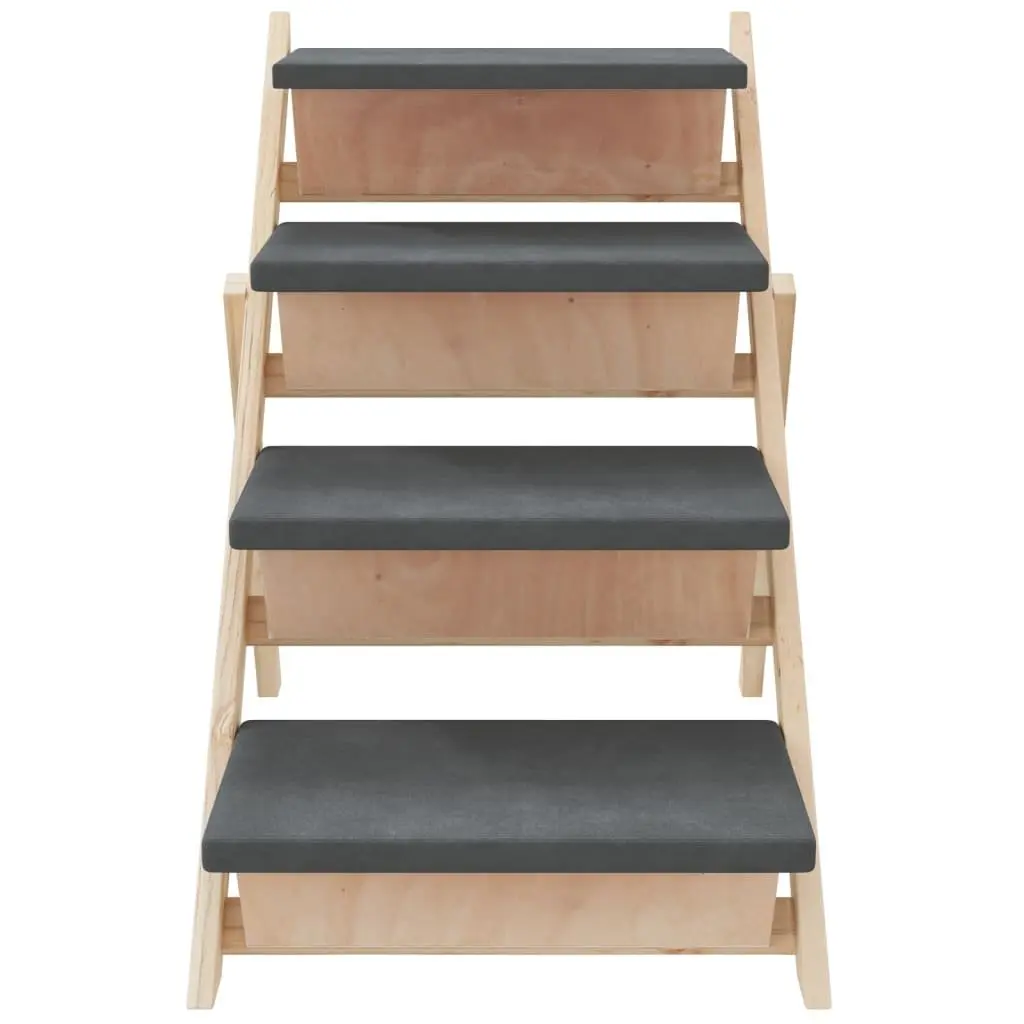 Dog Pet Stairs Folding Ramp Grey Solid Wood Fir 105x47cm Anti-slip Step