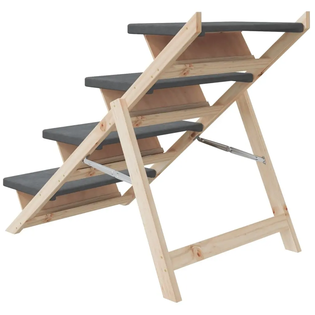 Dog Pet Stairs Folding Ramp Grey Solid Wood Fir 105x47cm Anti-slip Step