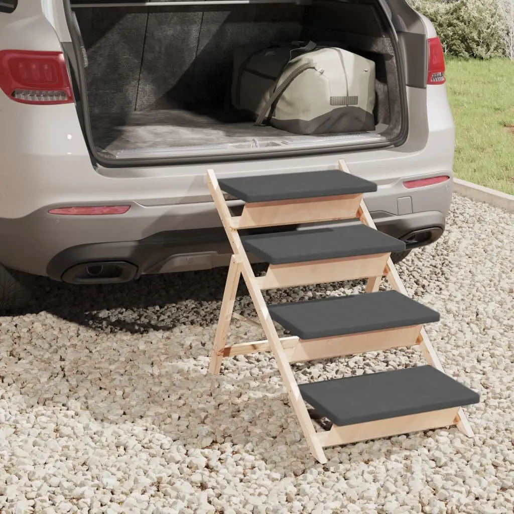 Dog Pet Stairs Folding Ramp Grey Solid Wood Fir 105x47cm Anti-slip Step