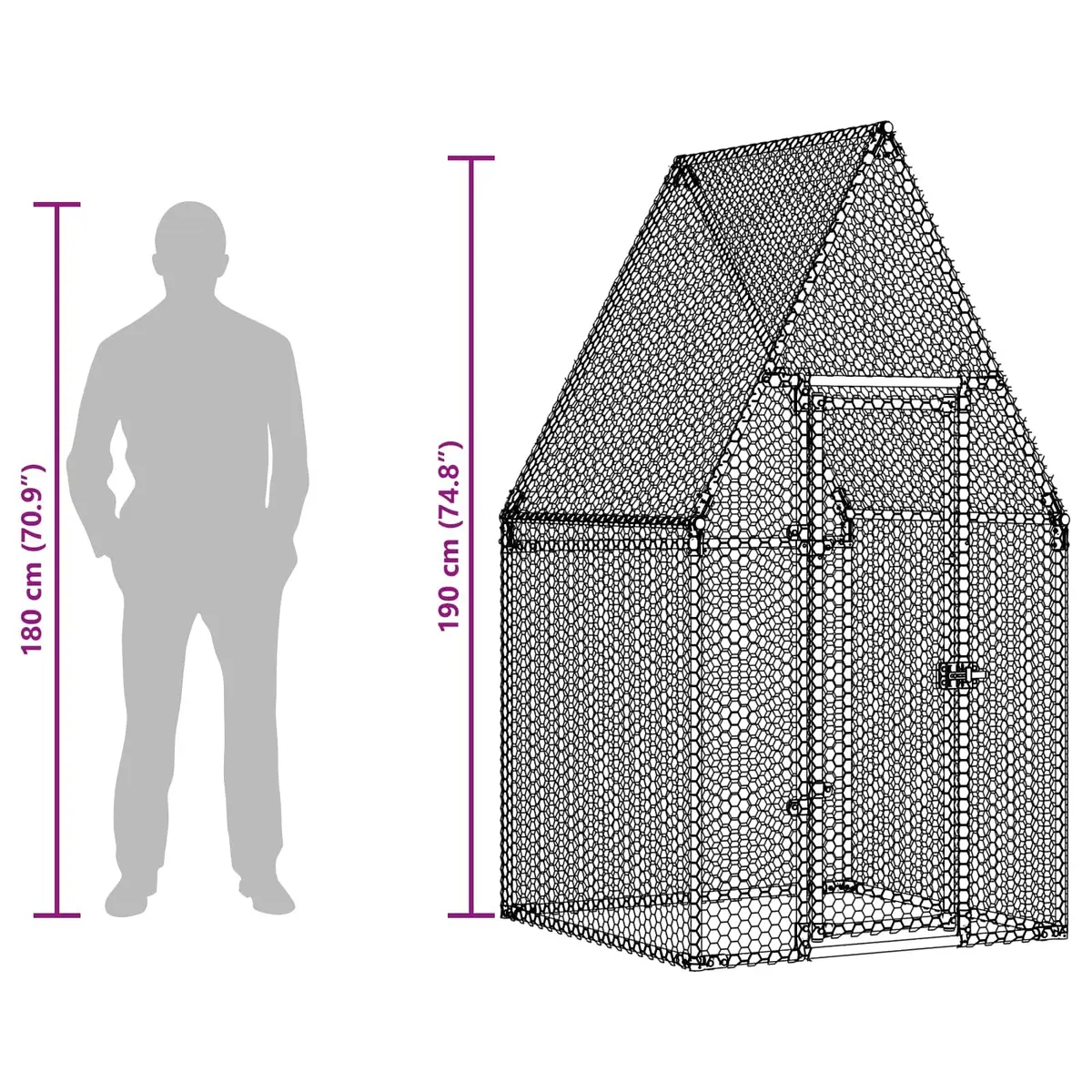 Chicken Cage Galvanised Steel Walk In Hen Run 100x100x190 cm