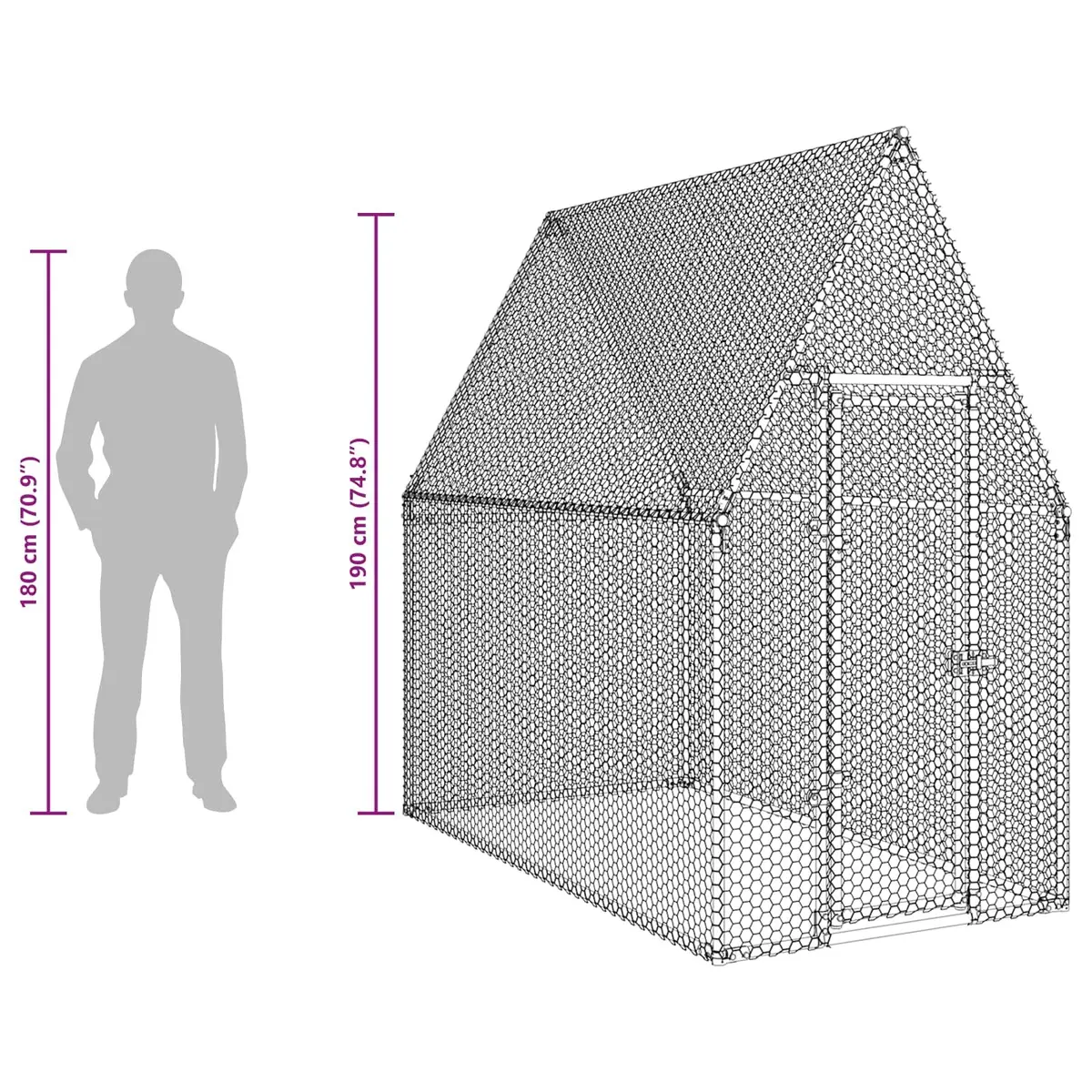 Galvanised Steel Chicken Coop Outdoor Walk In Cage 200x100x190 cm Silver