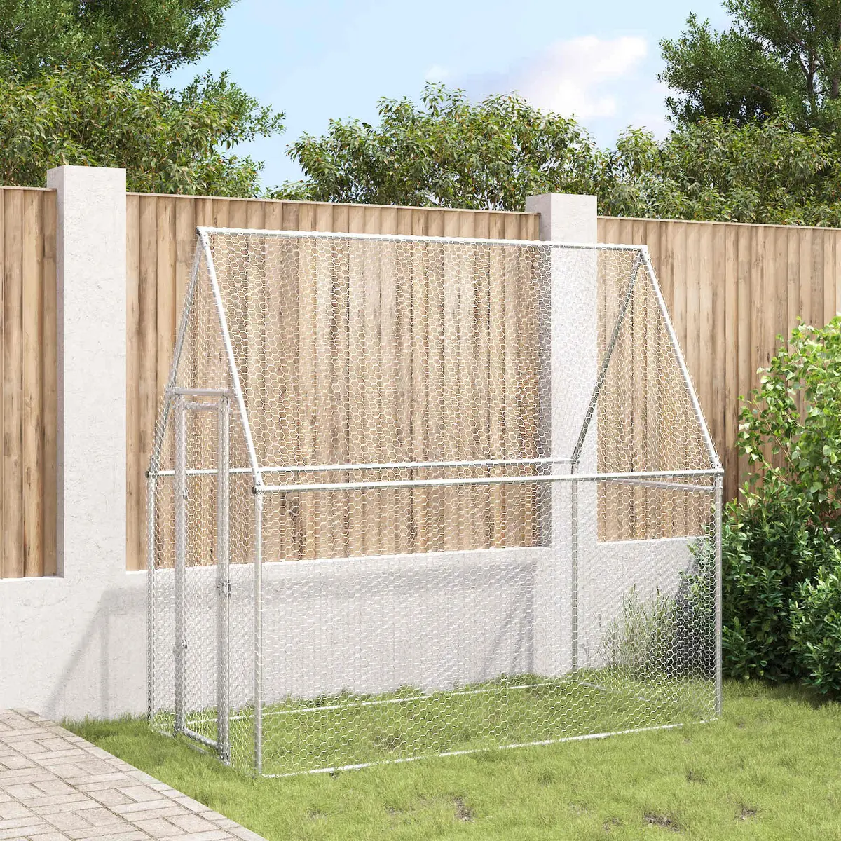 Galvanised Steel Chicken Coop Outdoor Walk In Cage 200x100x190 cm Silver