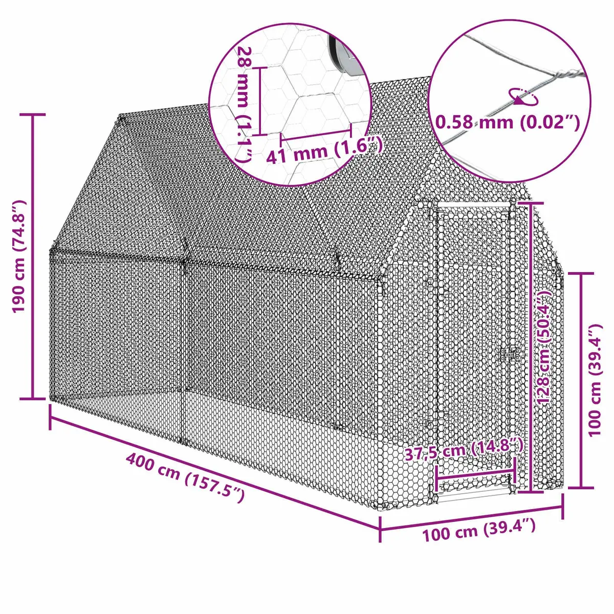 Chicken Cage Outdoor Enclosure Small Animal Habitat Galvanised Steel