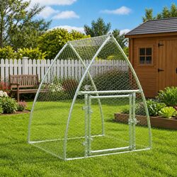 Chicken Cage Silver Galvanised Steel Walk-in Outdoor Enclosure Small Animals