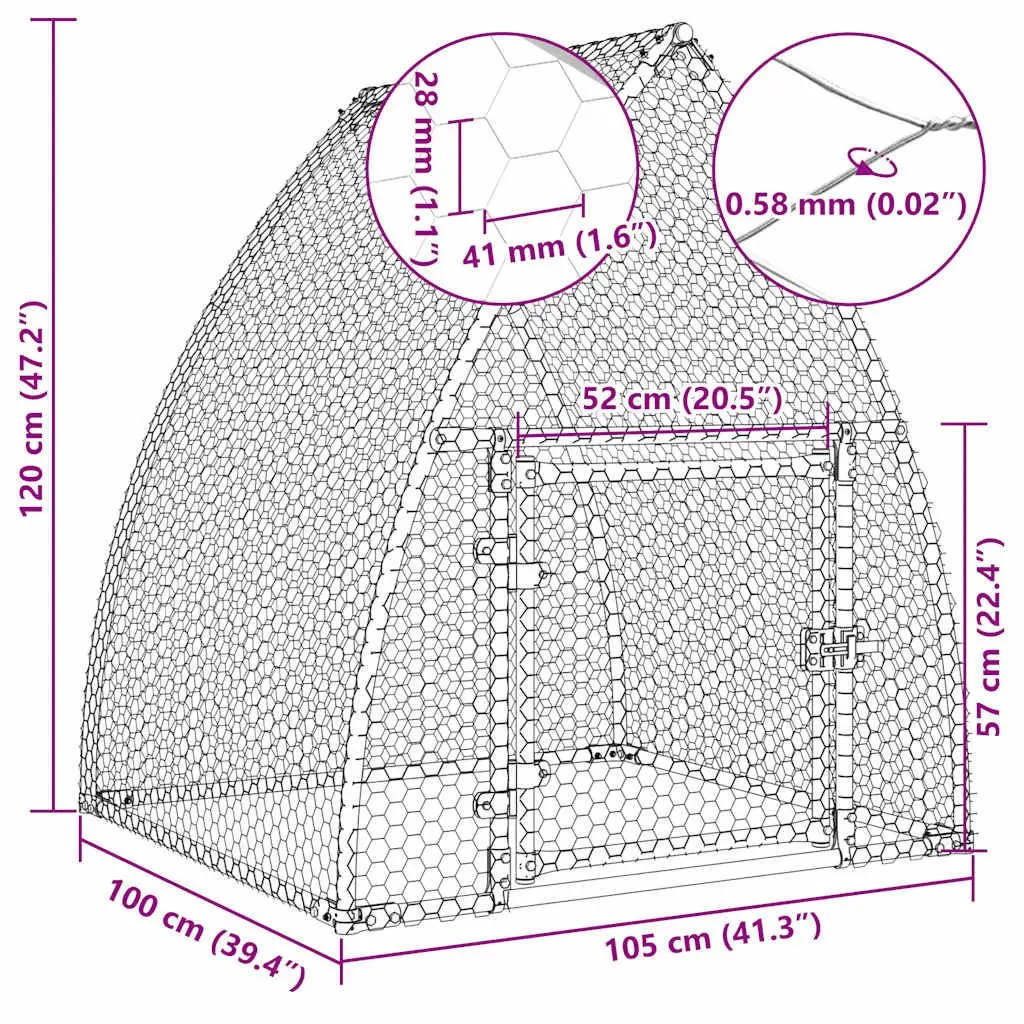 Chicken Cage Galvanised Steel Walk-in Outdoor Enclosure for Small Animals 100 x 105 x 120 cm