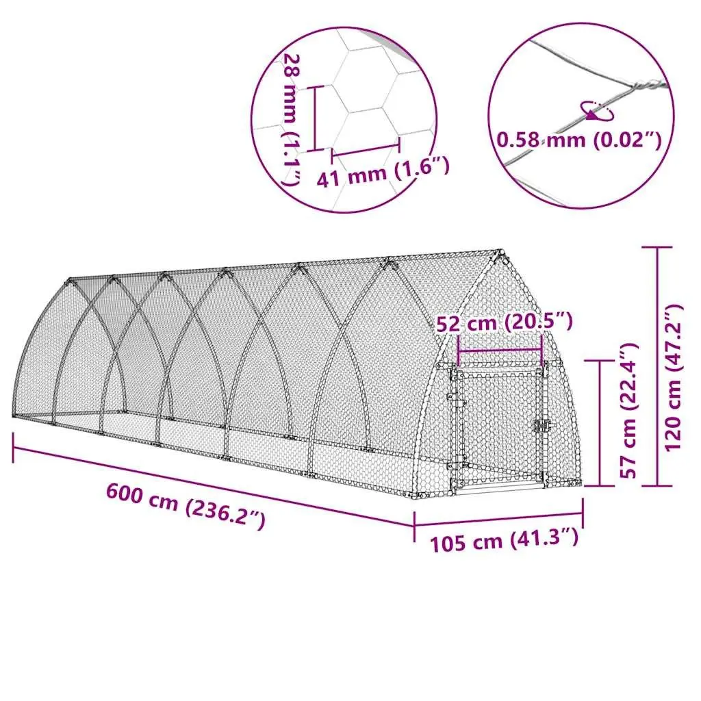 Chicken Cage Galvanised Steel 600x105x120cm Outdoor Enclosure Small Animals Hens