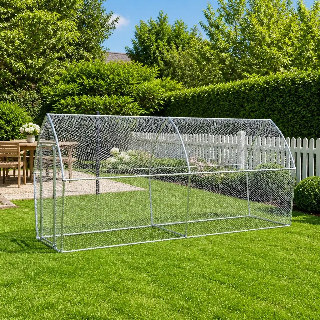 Chicken Cage 400x105x182 cm Galvanised Steel Coop Outdoor Enclosure Hen Run