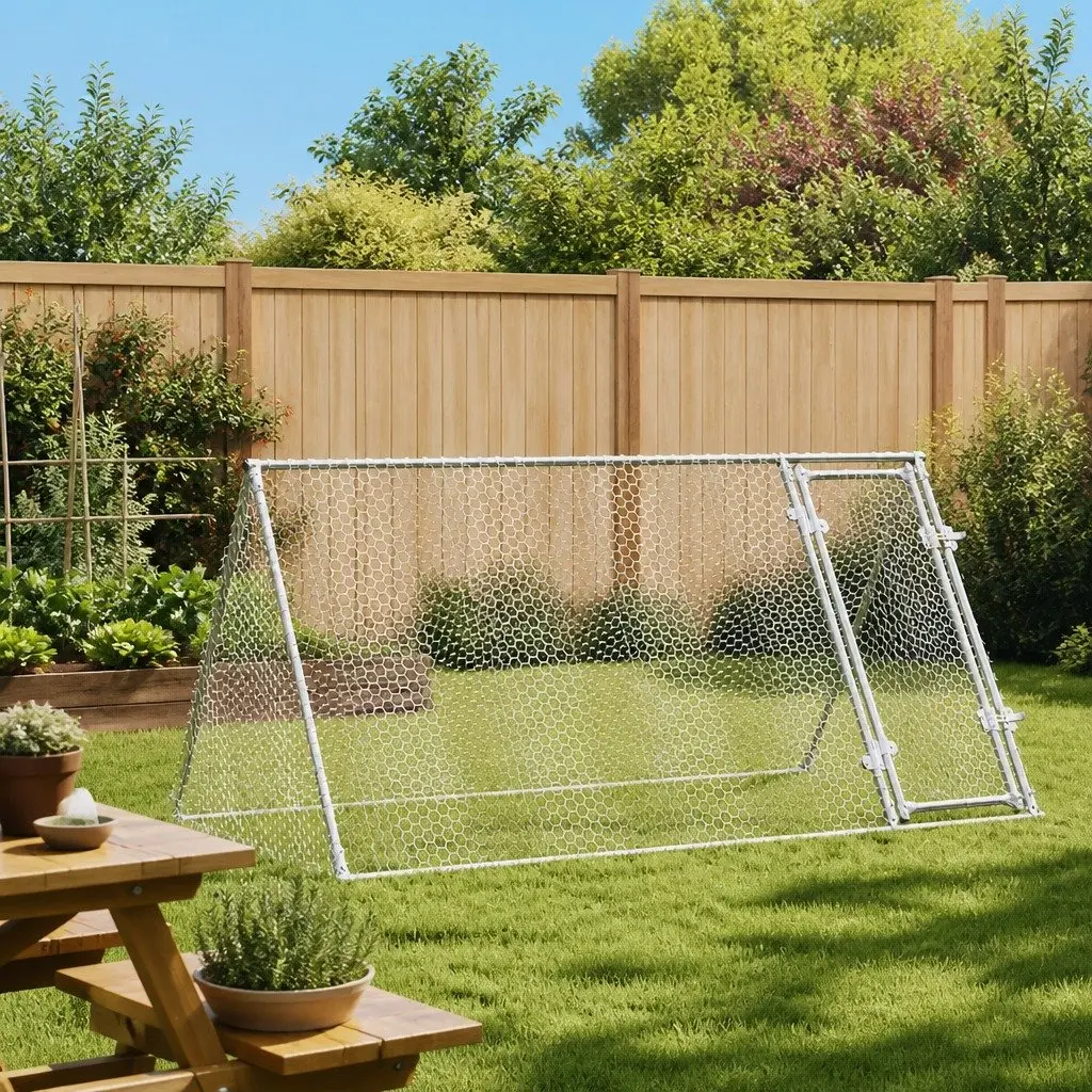 Chicken Cage Outdoor Enclosure Silver Galvanised Steel 200x105x91 cm Small