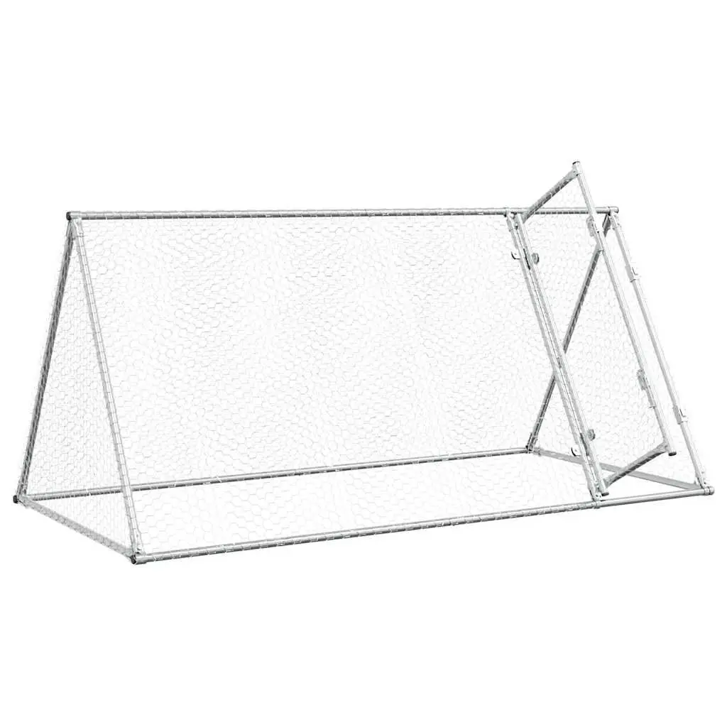 Chicken Cage Outdoor Enclosure Silver Galvanised Steel 200x105x91 cm Small