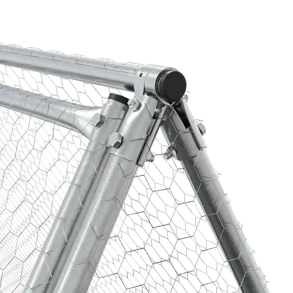 Chicken Cage Outdoor Enclosure Silver Galvanised Steel 200x105x91 cm Small