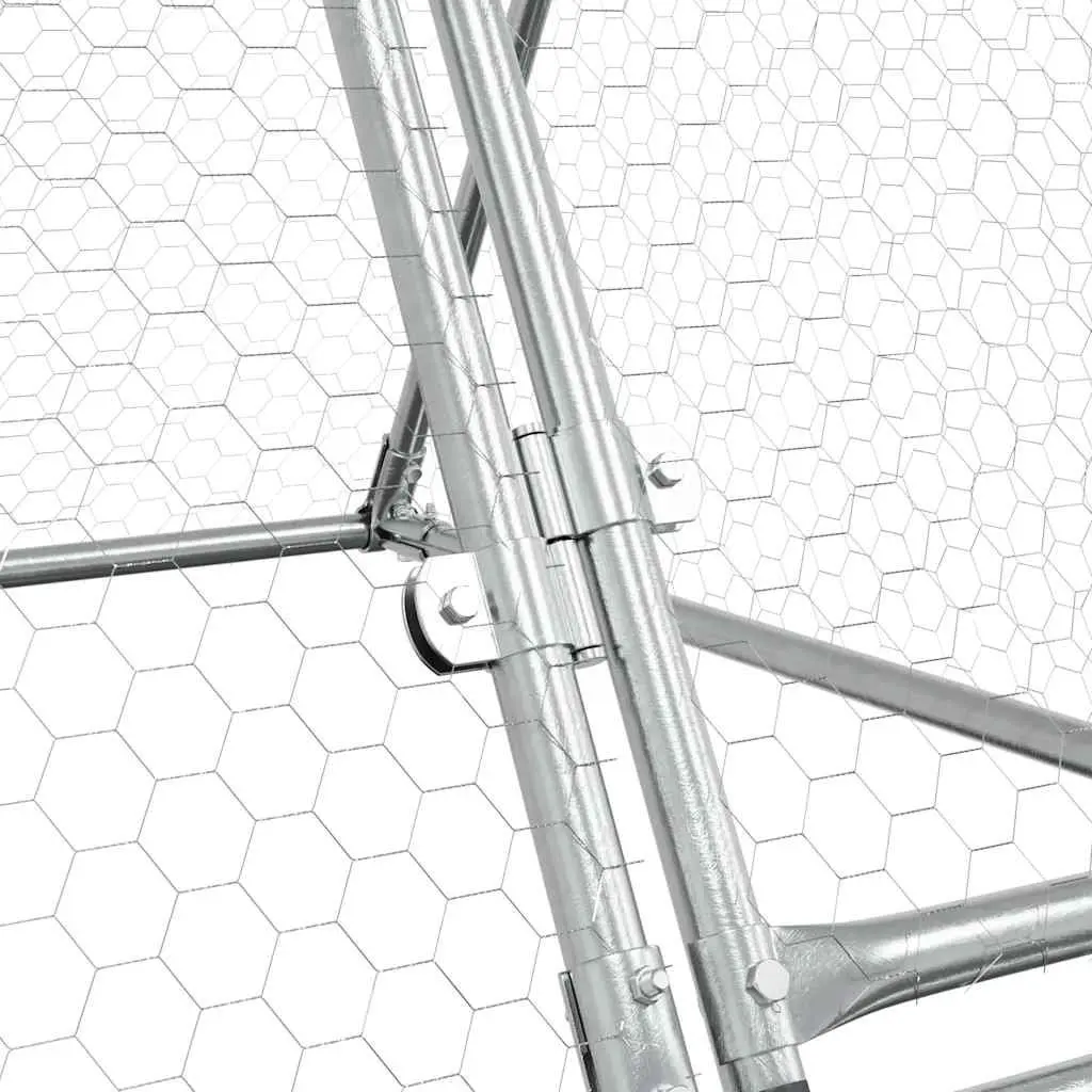 Chicken Cage Outdoor Enclosure Silver Galvanised Steel 200x105x91 cm Small
