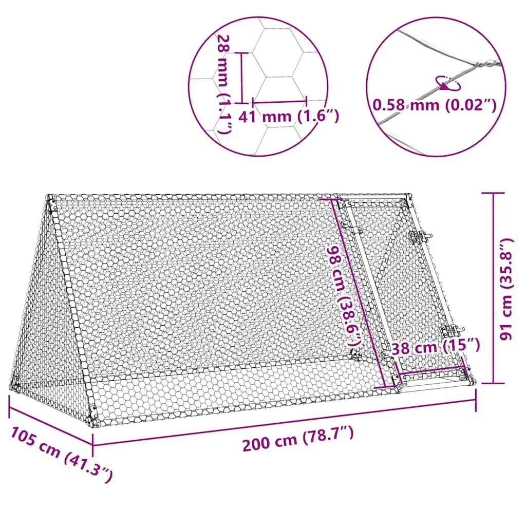 Chicken Cage Outdoor Enclosure Silver Galvanised Steel 200x105x91 cm Small