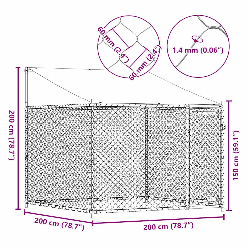 Dog Kennel Outdoor Pet Enclosure with Roof Lockable Door Grey Galvanised Steel 2x2x2m