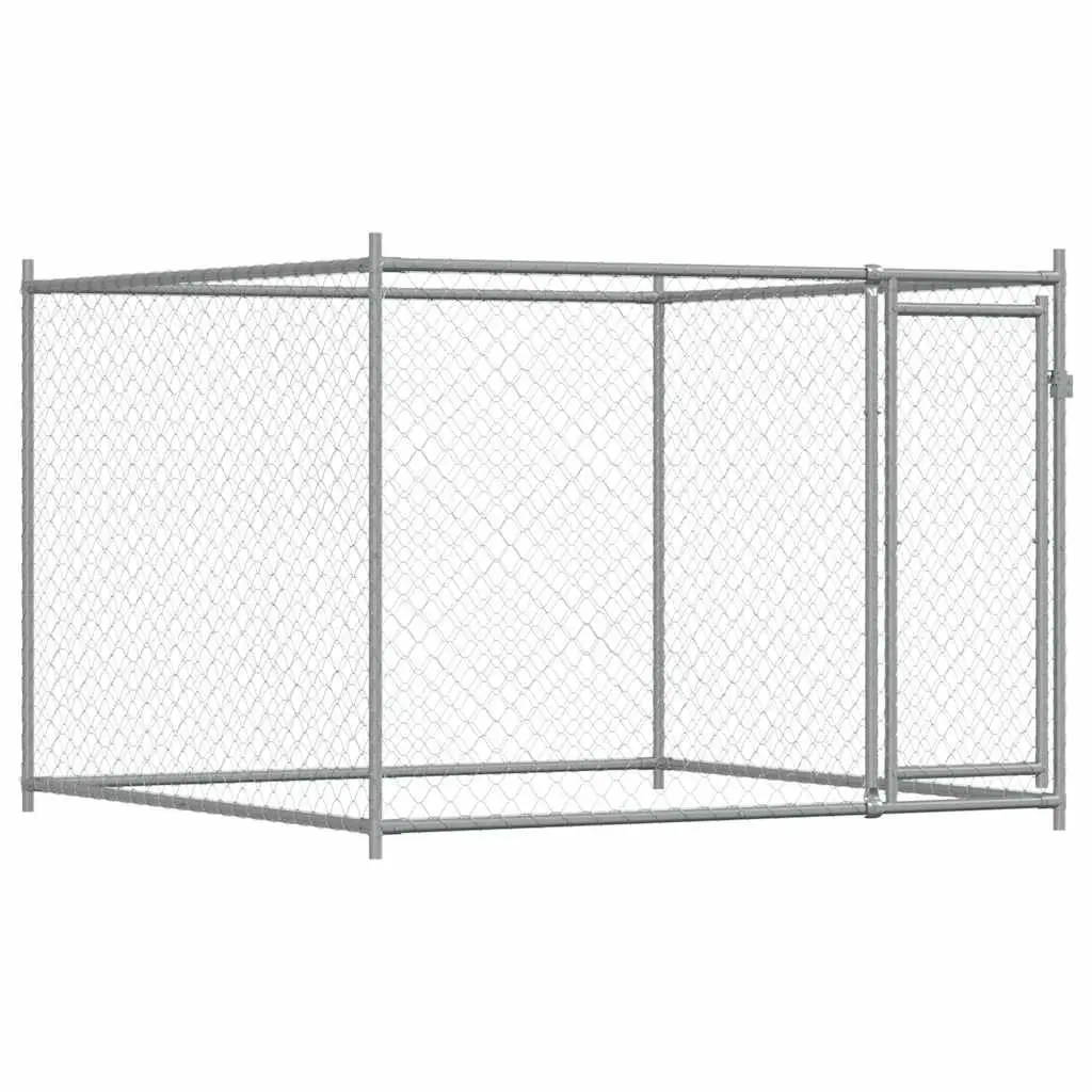Dog Kennel Heavy-Duty Galvanised Steel Grey 2x2x1.5 m Outdoor Cage with Lockable Door