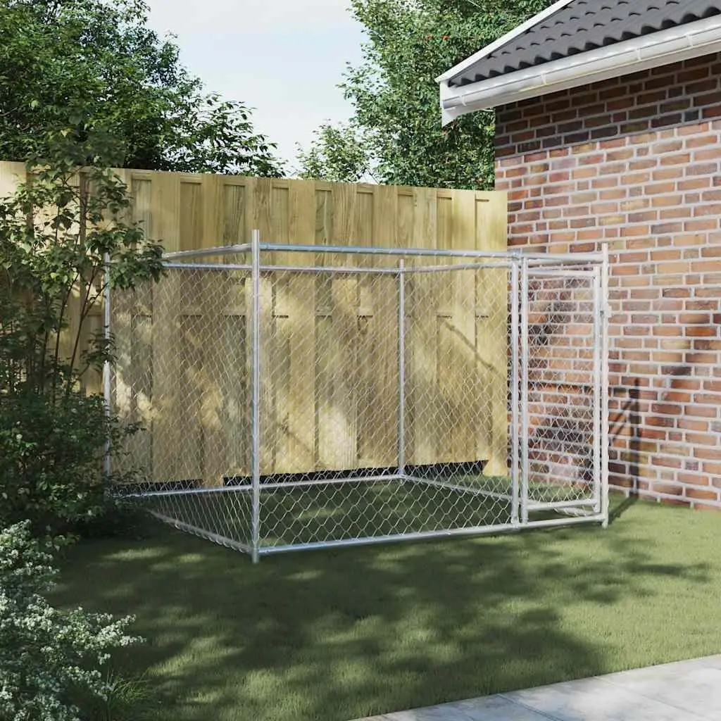 Dog Kennel Heavy-Duty Galvanised Steel Grey 2x2x1.5 m Outdoor Cage with Lockable Door