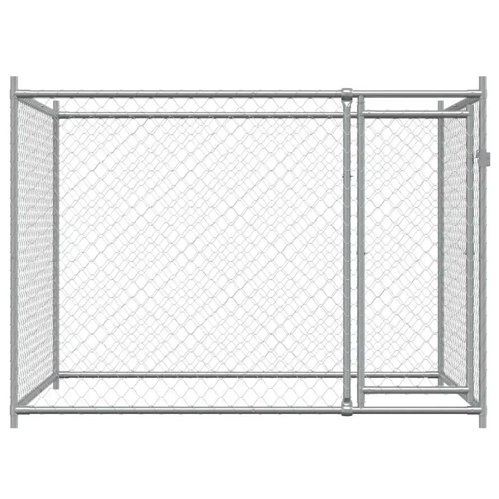 Dog Kennel Heavy-Duty Galvanised Steel Grey 2x2x1.5 m Outdoor Cage with Lockable Door