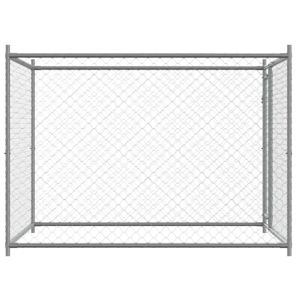 Dog Kennel Heavy-Duty Galvanised Steel Grey 2x2x1.5 m Outdoor Cage with Lockable Door