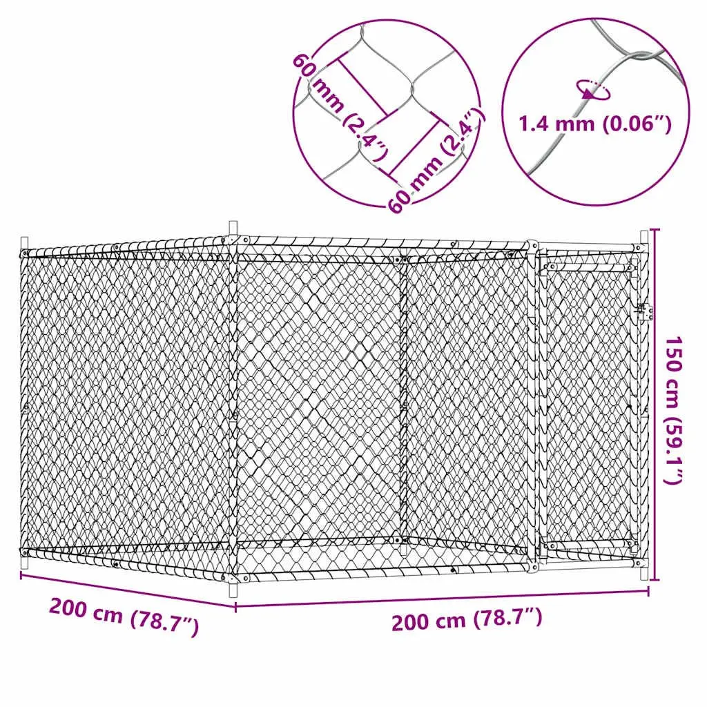 Dog Kennel Heavy-Duty Galvanised Steel Grey 2x2x1.5 m Outdoor Cage with Lockable Door