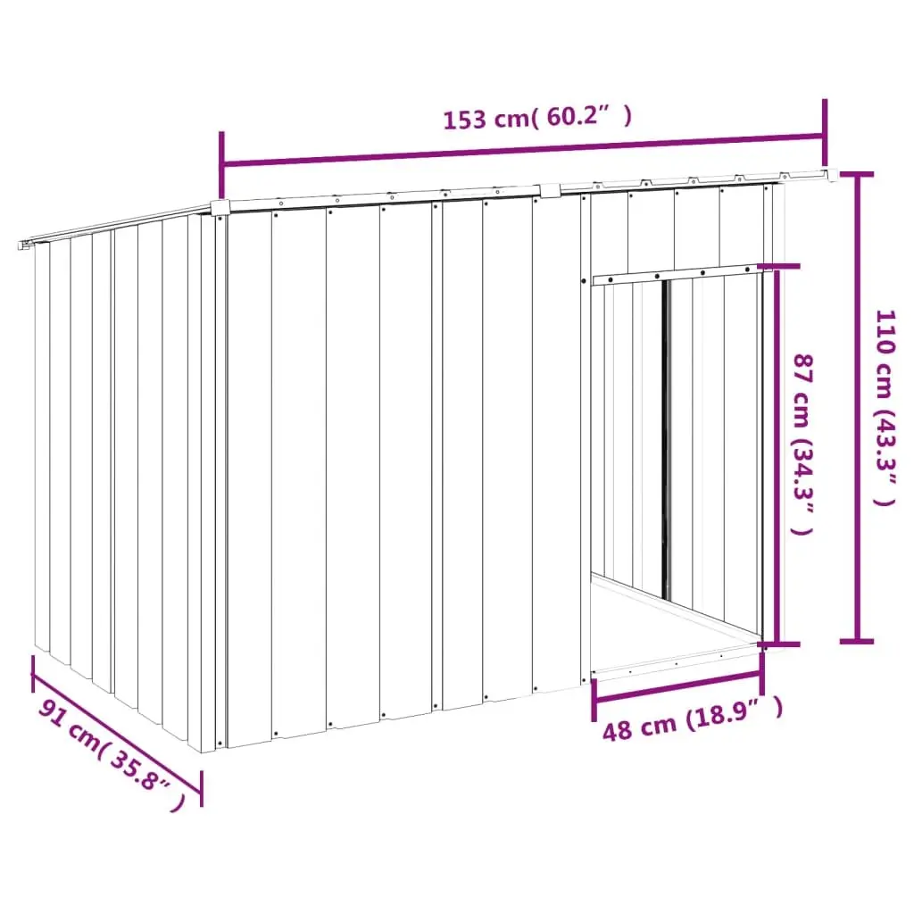 Dog Kennel Galvanised Steel Construction Anthracite Outdoor Shelter 153 x 91 x 110 cm