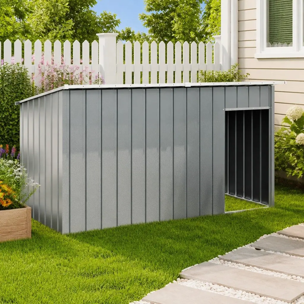 Dog House with Roof Anthracite Galvanised Steel Outdoor Pet Kennel Shelter