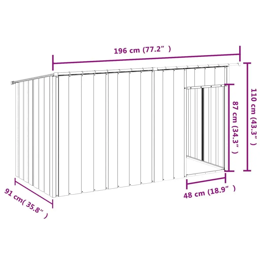 Dog House with Roof Anthracite Galvanised Steel Outdoor Pet Kennel Shelter