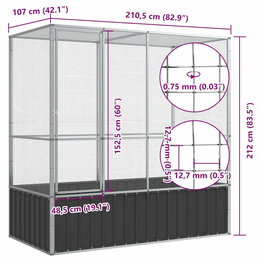 Bird Aviary Cage Silver Steel Mesh Large Outdoor Indoor