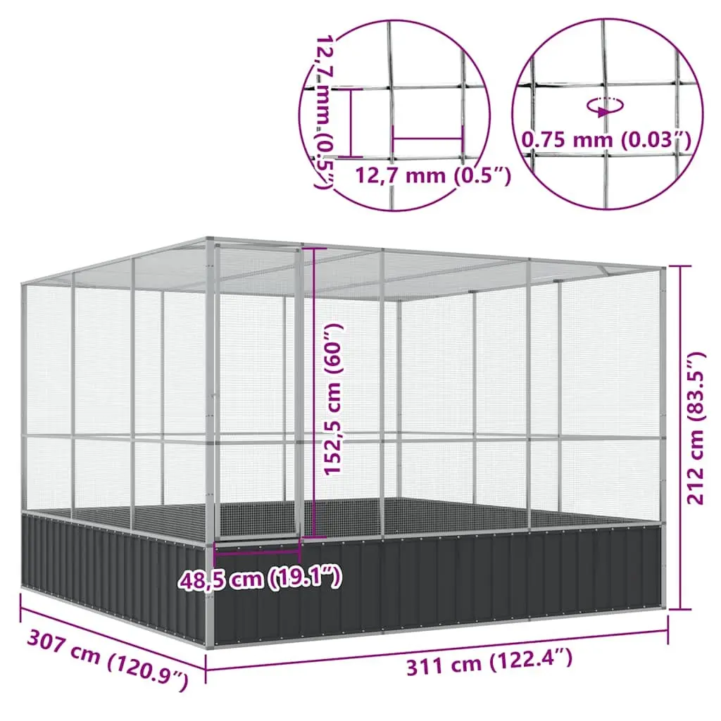 Bird Cage Large Aviary Steel Mesh 311x307x212cm Galvanised Outdoor Enclosure
