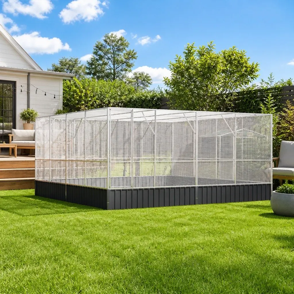 Large Steel Aviary Bird Cage Galvanised Mesh Enclosure 418x414x212cm