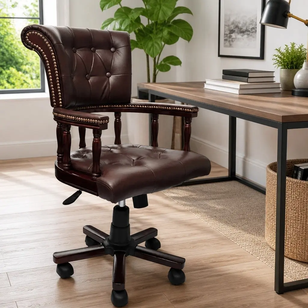 Swivel Office Chair Brown Adjustable Height