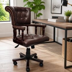 Swivel Office Chair Brown Adjustable Height Home Desk Seating Furniture