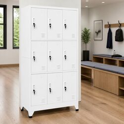 Locker Cabinet 9 Compartments Storage Steel Industrial Grey 90x45x180cm