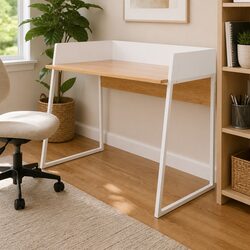 Office Desk White Oak Study Workstation Writing Table Compact Workspace