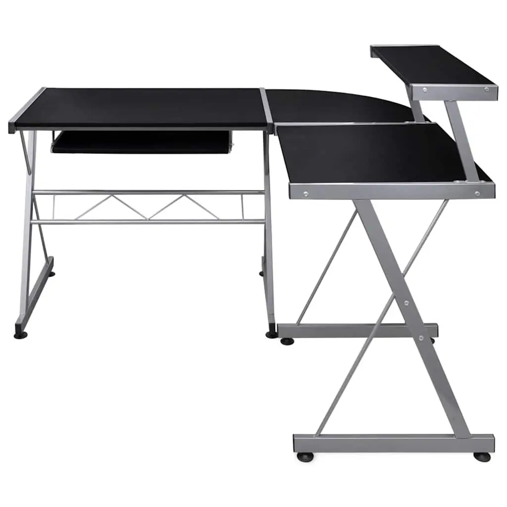 L-Shaped Corner Computer Desk with Keyboard Tray Shelf Black