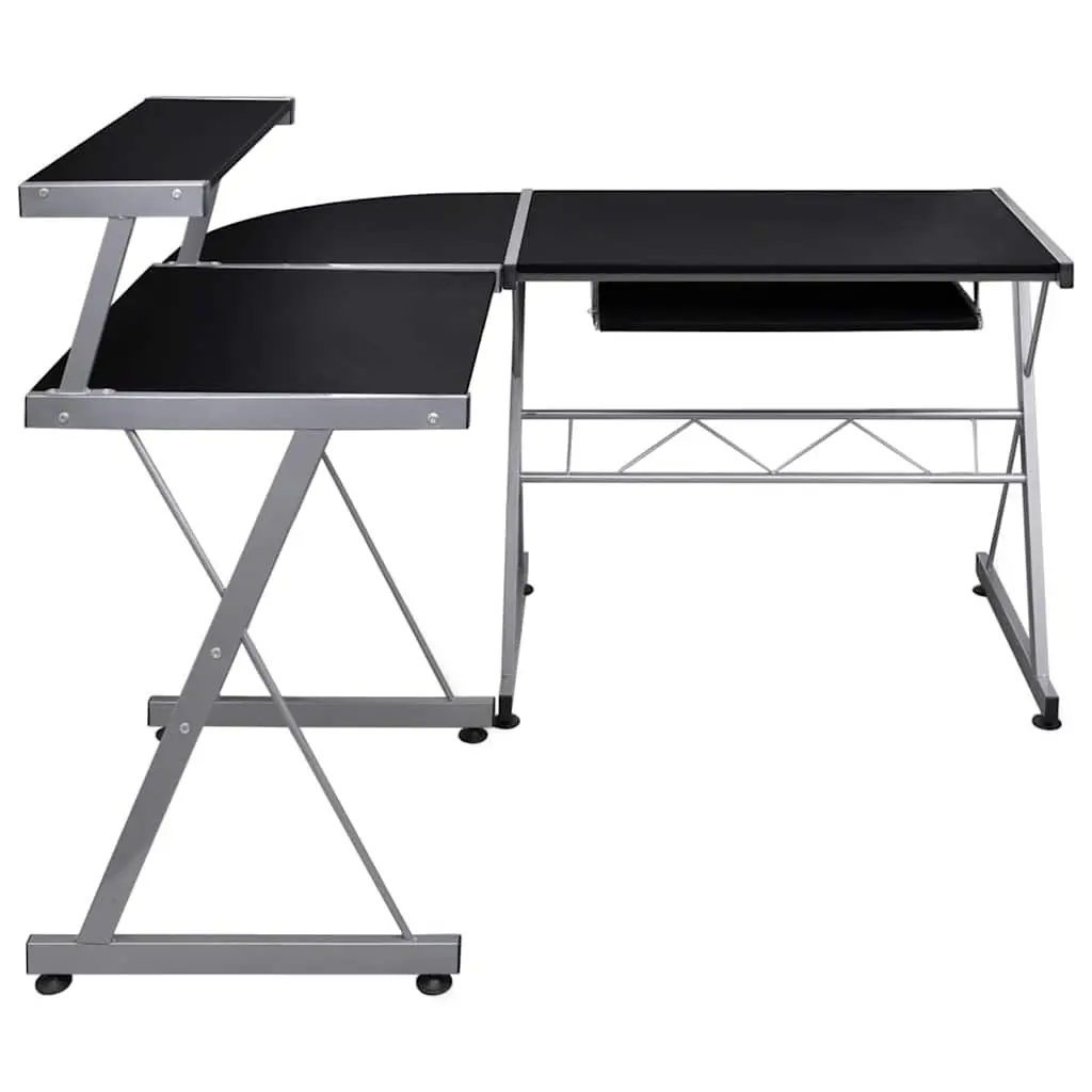 L-Shaped Corner Computer Desk with Keyboard Tray Shelf Black