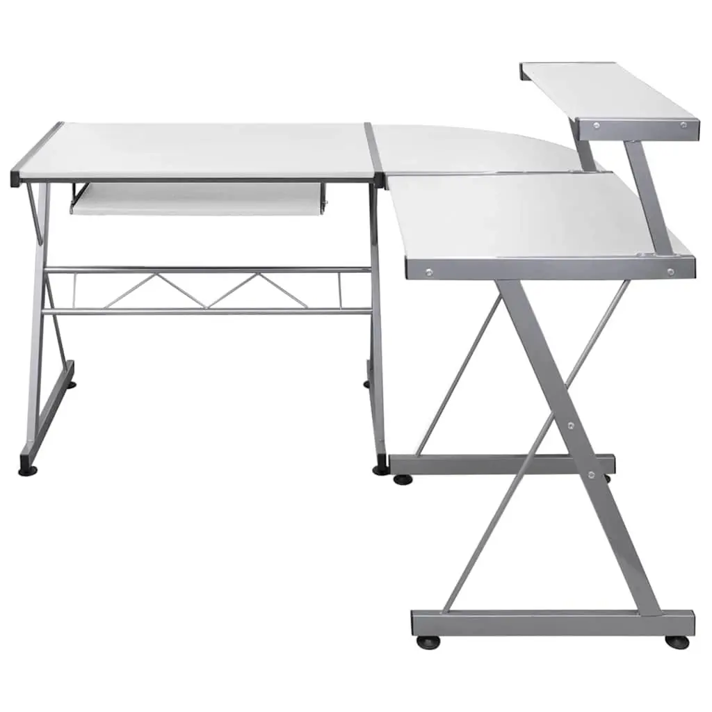 L-Shaped Corner Computer Desk White Workstation with Sliding Keyboard Tray and Top Shelf