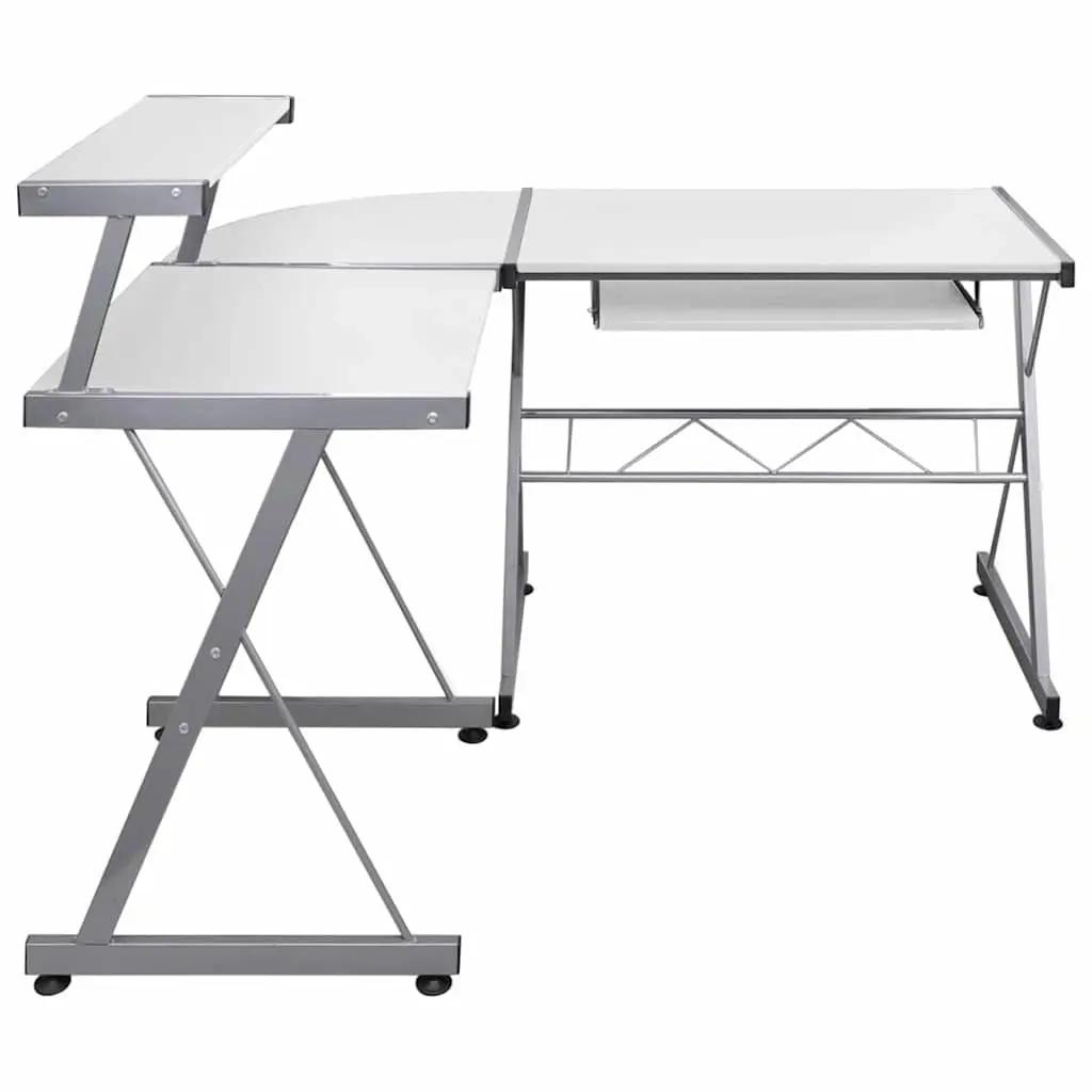 L-Shaped Corner Computer Desk White Workstation with Sliding Keyboard Tray and Top Shelf