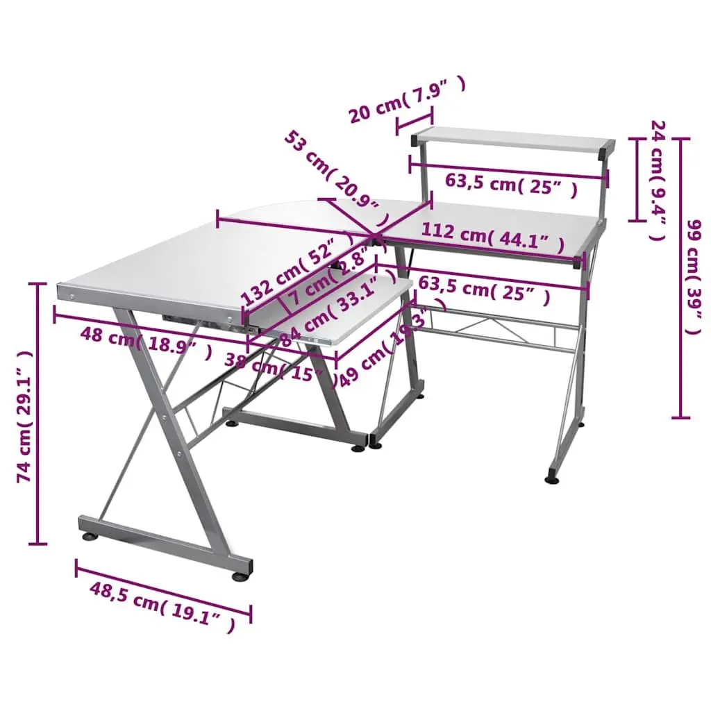 L-Shaped Corner Computer Desk White Workstation with Sliding Keyboard Tray and Top Shelf