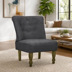 French Style Arm Chair Grey Fabric Wooden Frame Legs Living Room Furniture