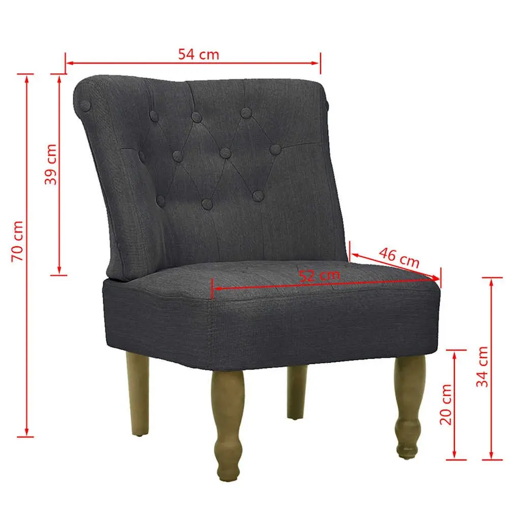 French Style Arm Chair Grey Fabric Wooden Frame Legs Living Room Furniture
