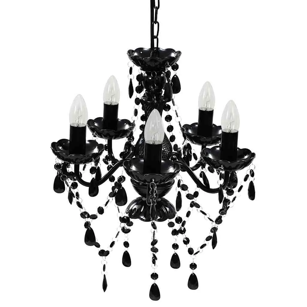 Black Crystal Chandelier 5 Bulb Ceiling Light Fixture Size for Living Room Bedroom Dining