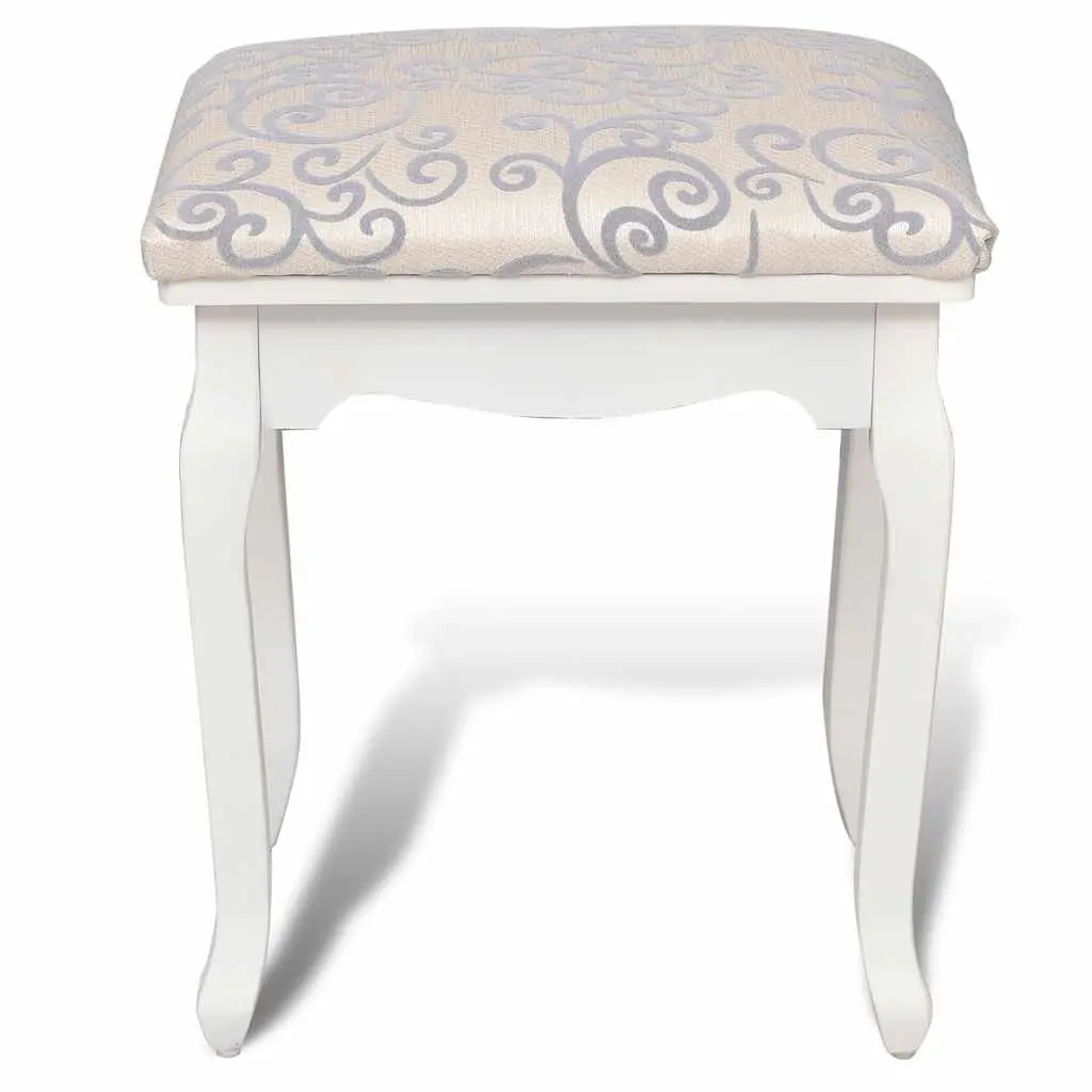 Dressing Stool Vintage Design Curved Legs Padded Seat Bedroom Furniture White